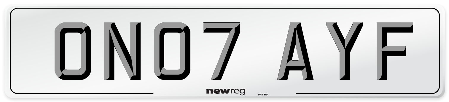 ON07 AYF Number Plate from New Reg